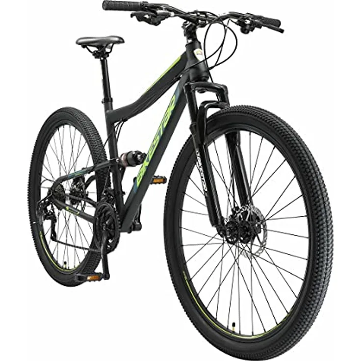 BIKESTAR Fully Mountainbike Shimano 21 Gang Schaltung, Scheibenbremse 29 Zoll Reifen | 19 Zoll Rahmen MTB Vollgefedert | Schwarz
