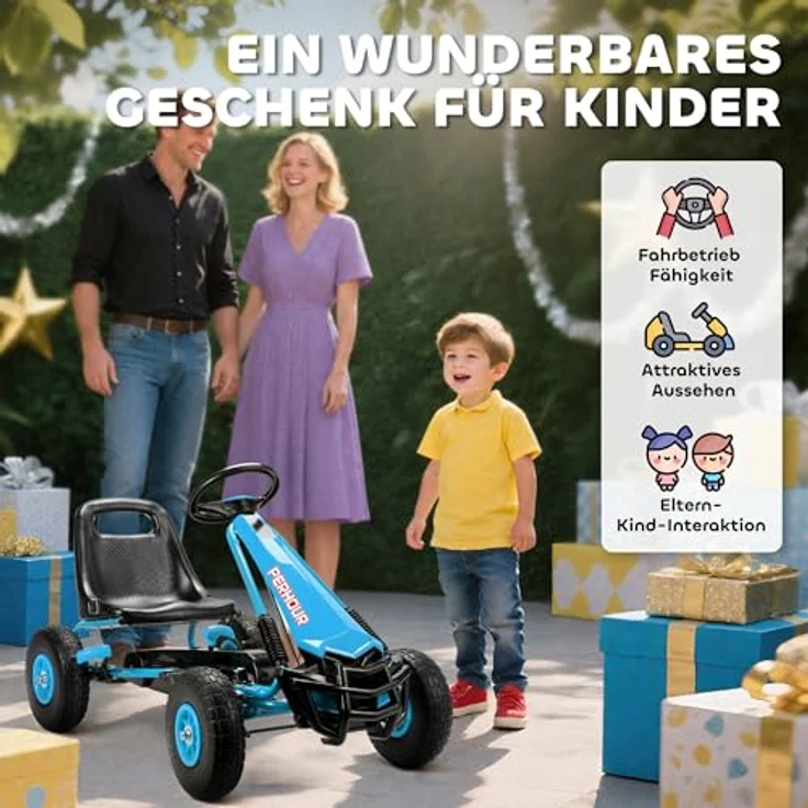 AIYAPLAY Go-Kart Tretauto mit verstellbarem Sitz, Handbremse und Vor- und Rückwärtsgang, für Kinder 3-8 Jahre, Blau – Bild 8