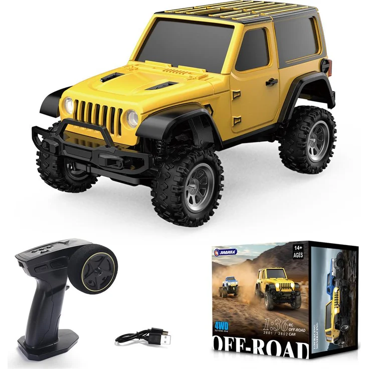 INSMA JIABAILE 1/36 RTR 4WD RC Rock Crawler, Offroad Klettertruck mit LED-Lichtern, voll proportional, 60 Min Spielzeit, gelb