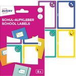 AVERY Zweckform SCHOOL8S Namensaufkleber Schule, 8 Stück selbstklebende Etiketten mit bunten Gesichtern, 46x72mm, langlebig und beschriftbar für Hefte und Bücher