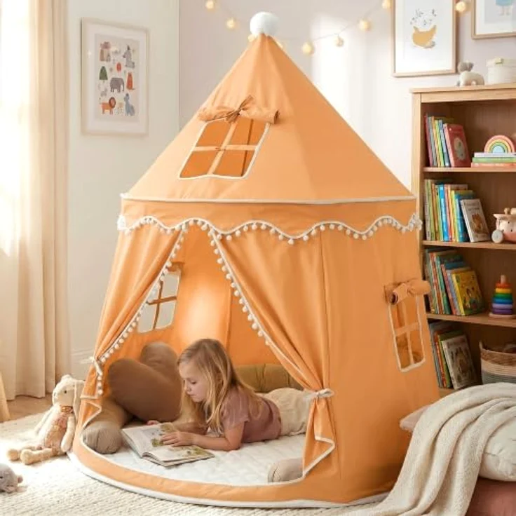 ALRITHO® Spielzelt Kinder Silky-Cotton, Kürbisorange 110x110x130cm | Indoor Kuschelhöhle mit TripleAir-Effect, gemütlicher Bodenmatte & Tragetasche – Bild 1