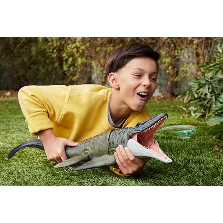 Mattel Jurassic World: Bite N Blast Mosasaurus Actionfigur mit Bissfunktion, 65 cm, inkl. Mini-Dilophosaurus-Figur – Bild 2
