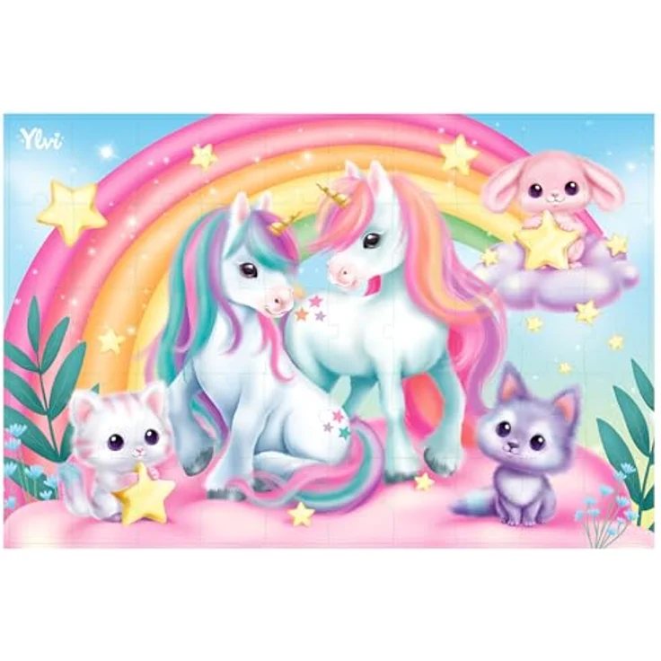 Depesche 13204 Ylvi - Puzzle 50 Teile, detailreiches Einhorn Motiv, ca. 58 x 40 cm, Karton-Koffer mit Tragegriff – Bild 3