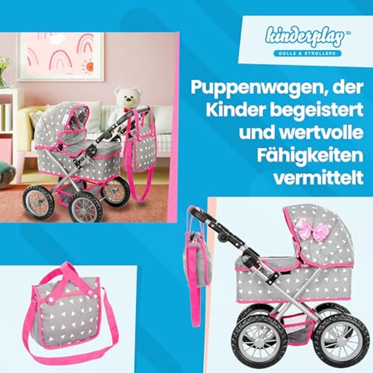 Kinderplay Puppenwagen ab 2 Jahre, Puppenbuggy ab 2 Jahre - Leichte und Stabile Konstruktion, Höhenverstellbar von 33 bis 63 cm, Spielzeug ab 2 Jahre Mädchen, KP0261S – Bild 9