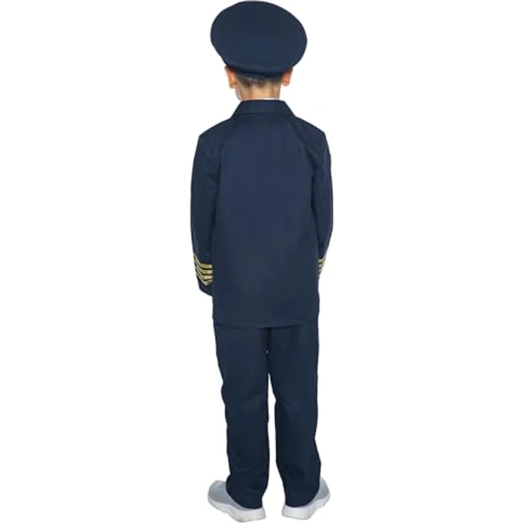 Maskworld Realistisches Piloten Kinder-Kostüm - Verkleidung Uniform Anzug für kleine Flugzeugführer - Karneval Fasching & Halloween - Größe 168, Blazer mit Hemdeinsatz, Hose, Krawatte und Mütze – Bild 4