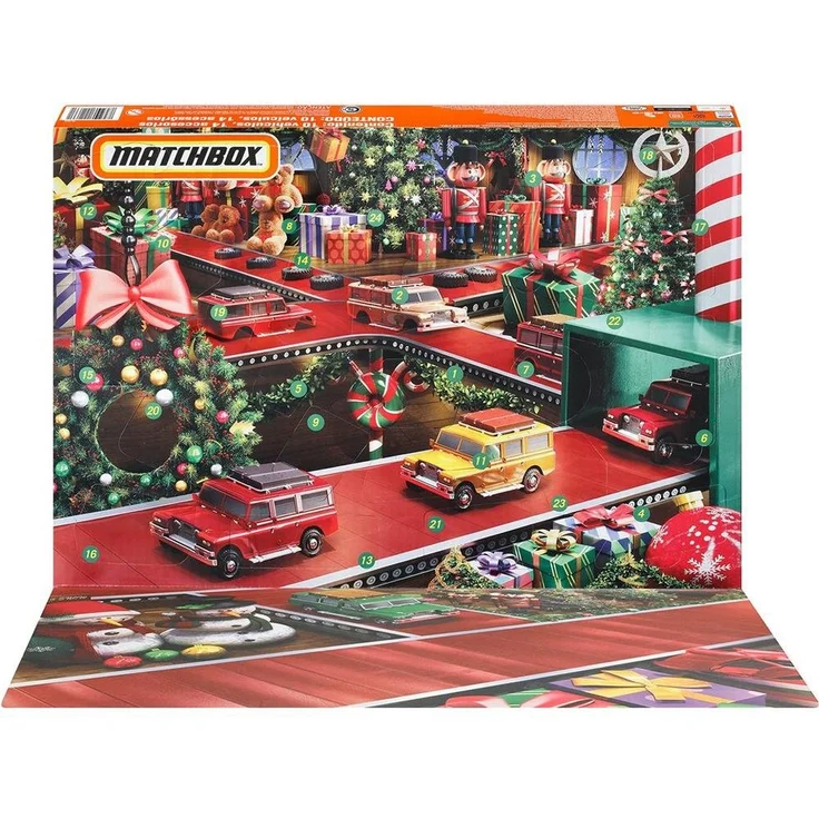 Mattel® Adventskalender Hot Wheels Matchbox, Spielzeugautos, für Kinder ab 3 Jahren, mit Spielmatte und 10 Die-Cast-Autos – Bild 1