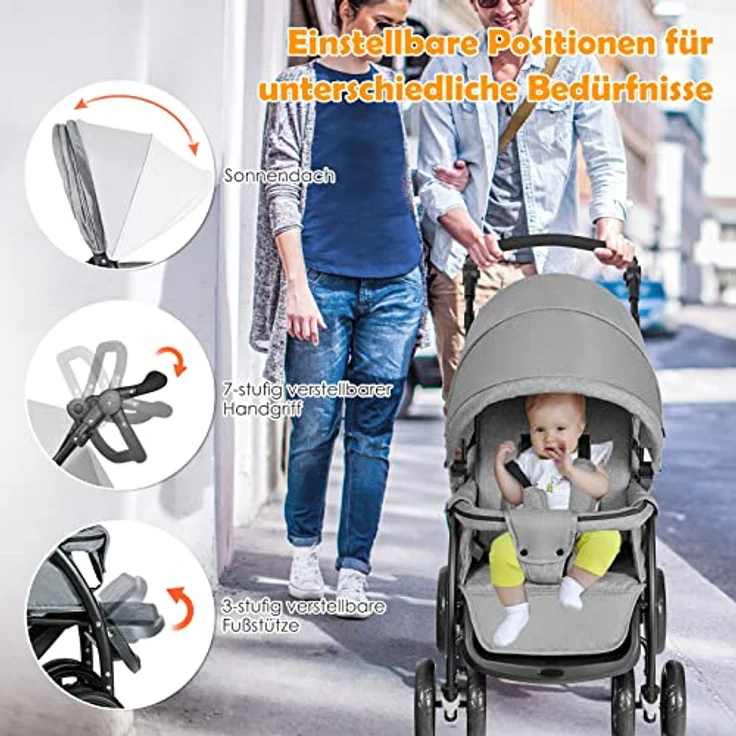 DREAMADE Geschwisterwagen 2 in 1, Doppelkinderwagen baby und kleinkind, Zwillingswagen Faltbar, Babywagen mit Doppelsitz, kinderwagen für 2 kinder, Grau – Bild 6