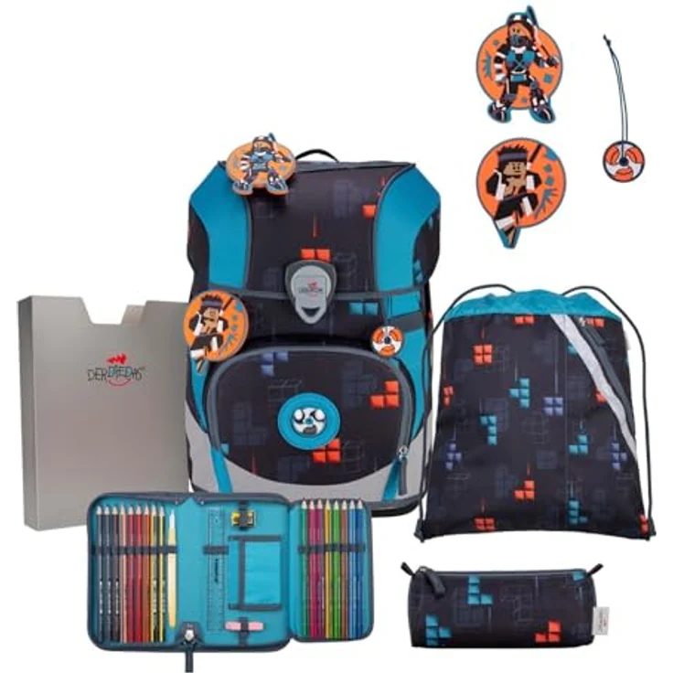 DerDieDas ErgoFlex Tiny Schulranzenset 5-teilig Ninja Fighter, ergonomisch geformt, atmungsaktive Gurte, Maße: 28 x 38 x 22 cm – Bild 1