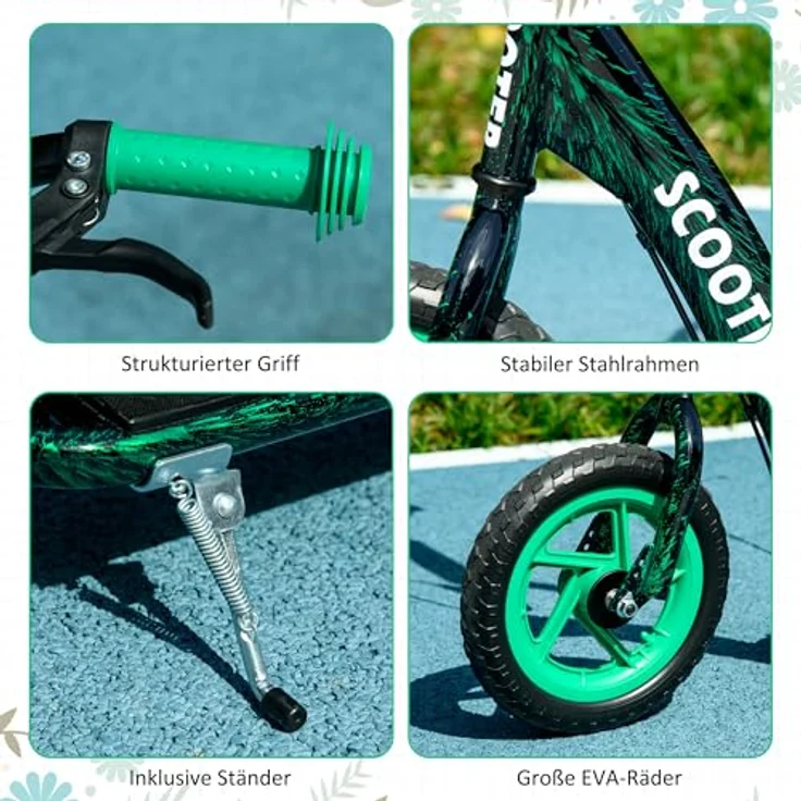 AIYAPLAY Kinderroller Scooter, Tretroller mit verstellbarem Lenker, großen Rädern und Handbremse, 11,8 Zoll Cityroller für 6-12 Jahre, Stahl Grün – Bild 5