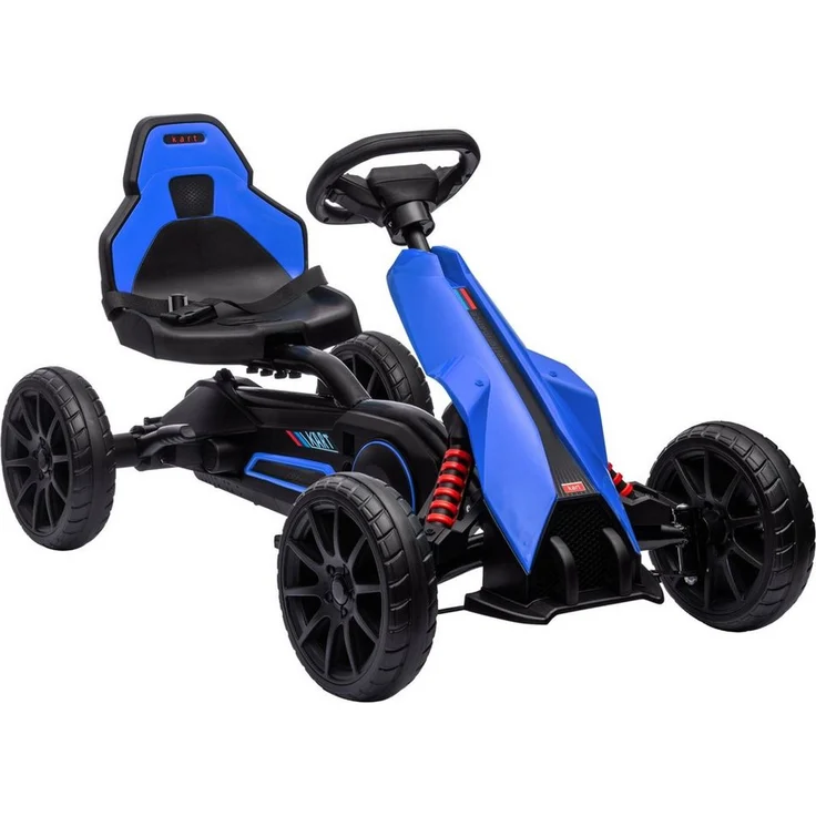 HOMCOM Go-Kart Kinderfahrzeug mit verstellbarem Sitz, Tretfahrzeug, für Kinder, Blau, mit Handbremse und 4-fach verstellbarem Sitz