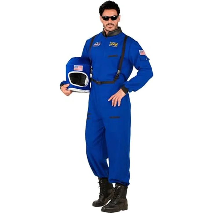 Widmann Astronaut Overall, Kostüm für Herren mit Gurten und Emblemen, blau – Bild 4