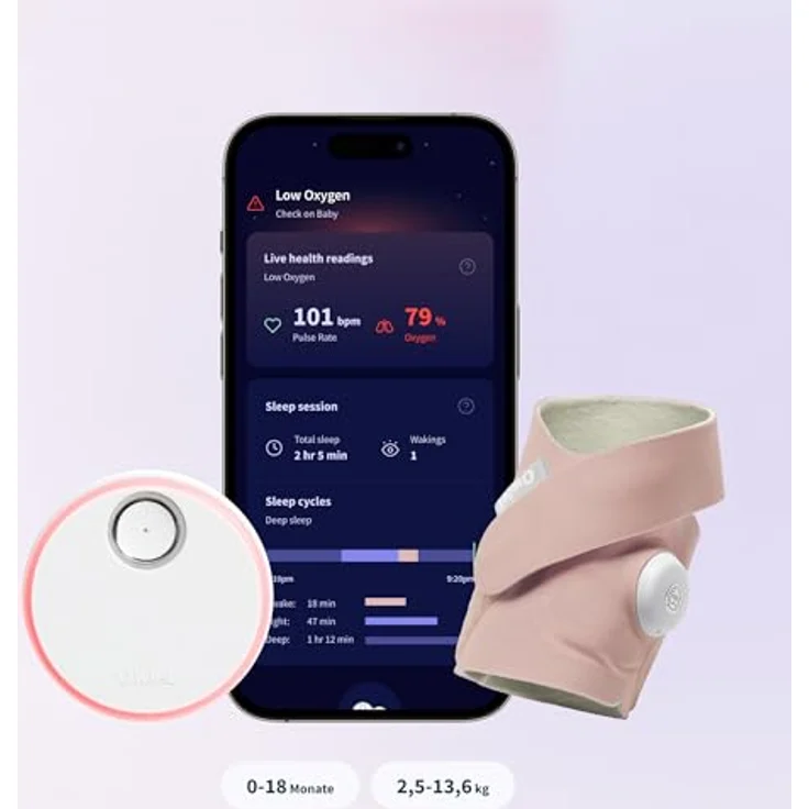 OWLET Dream Sock Pulsoximeter - Liveübertragung von Herzfrequenz, Sauerstoffsättigung & Schlafverhalten, für Säuglinge & Babys, weiß – Bild 2