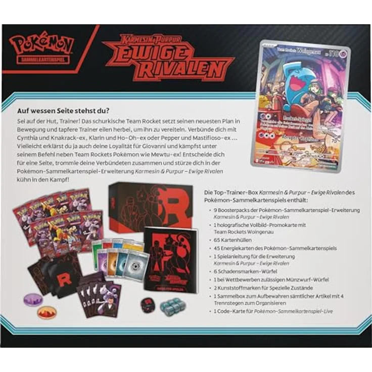 Pokémon Top-Trainer-Box Karmesin & Purpur – Ewige Rivalen, 1 Vollbild-Promokarte, 9 Boosterpacks, 45 Energiekarten und Premium-Zubehör – Bild 2