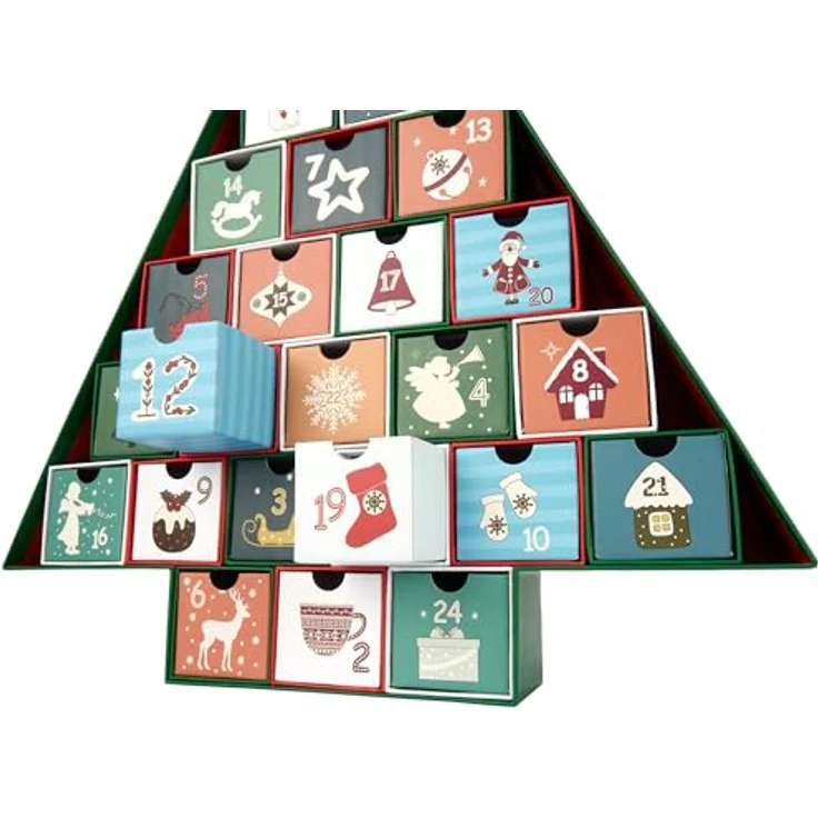 BRUBAKER Adventskalender zum Befüllen - Tannenbaum 2024 - Sweet Christmas - DIY Weihnachtskalender mit 24 Türchen - 51 cm aus Pappe - Grün Bunt – Bild 3
