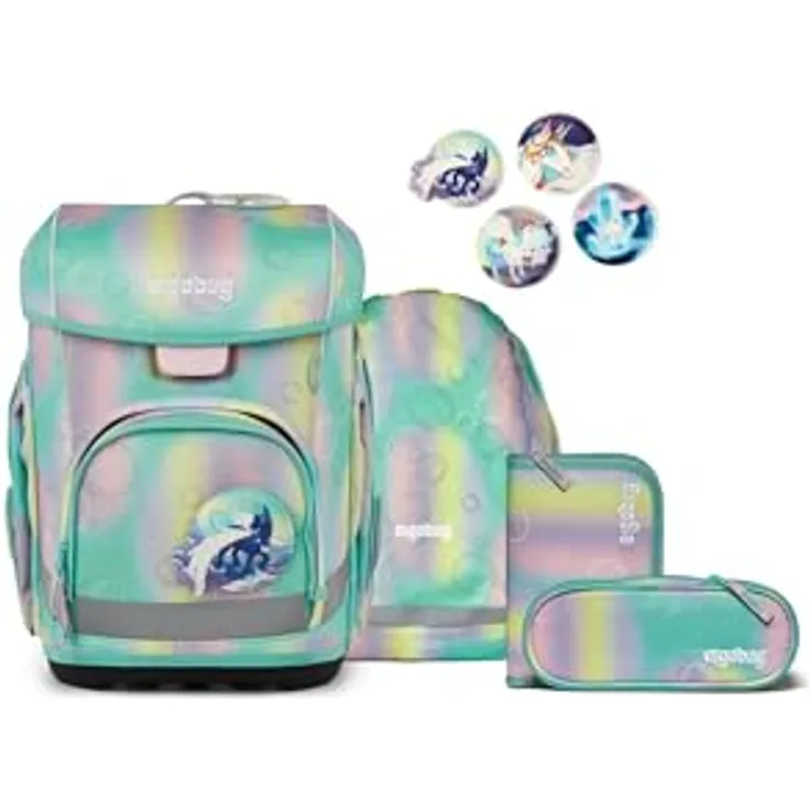 ergobag cubo Light Set, ergonomischer Schulranzen 6-teilig, extra leicht mit Hüftgurt, 860 g, recycelte Materialien, individuelle Kletties, hohe Sichtbarkeit durch Reflektoren