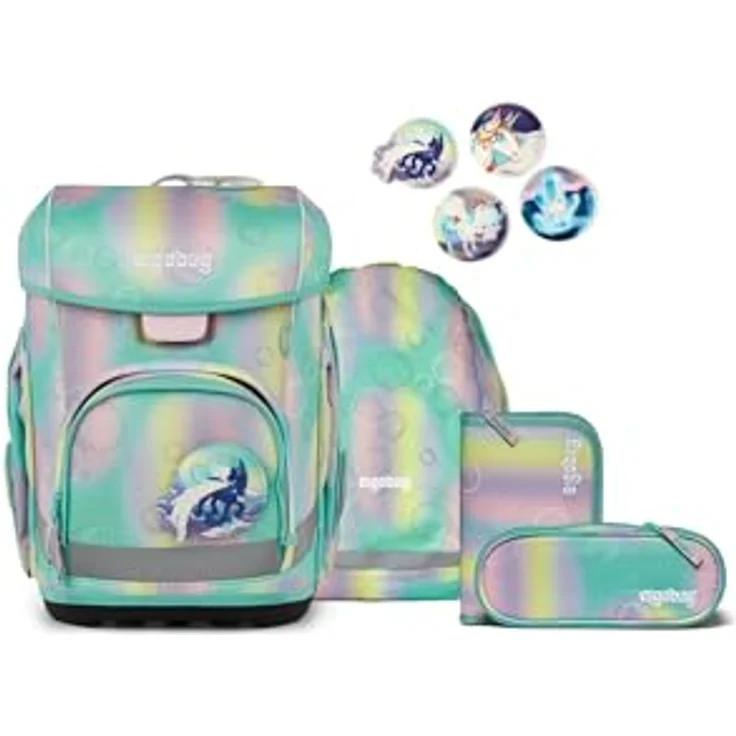 ergobag cubo Light Set, ergonomischer Schulranzen 6-teilig, extra leicht mit Hüftgurt, 860 g, recycelte Materialien, individuelle Kletties, hohe Sichtbarkeit durch Reflektoren – Bild 1