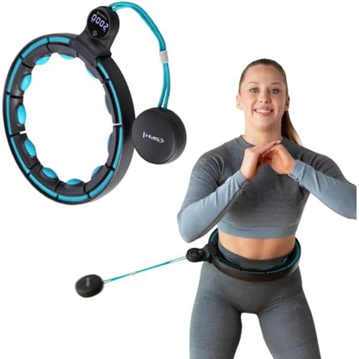 HMS HHM17 Hula-Hoop-Reifen, Hula Hoop mit Gewicht und Zähler, schwarz/türkis, mit digitalem USB-aufladbarem Display und Magneten – Bild 2