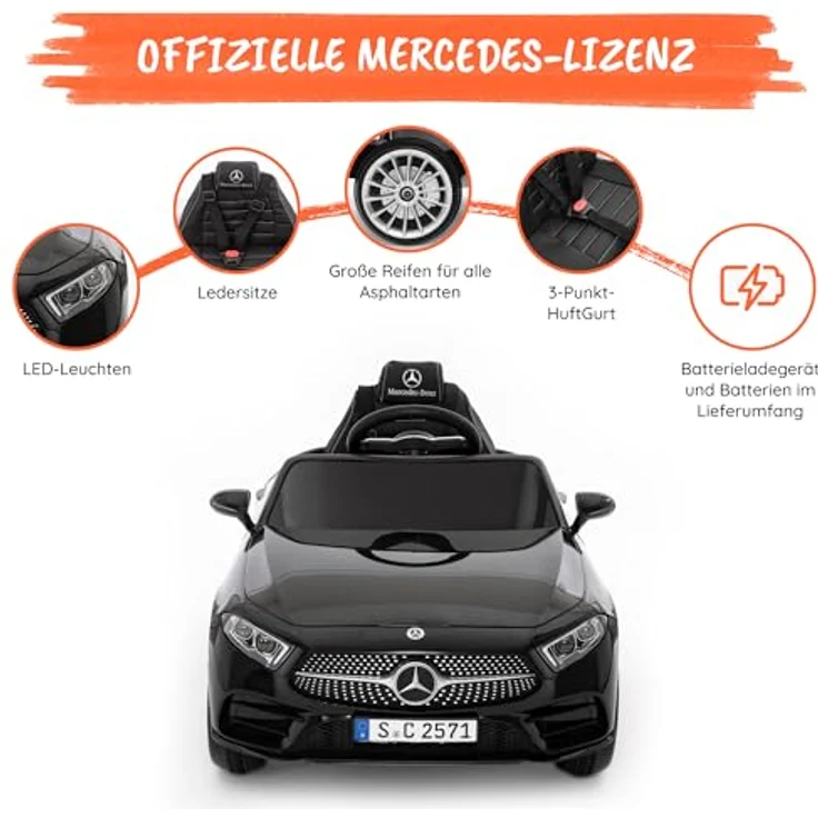 Babycar Kinder Elektroauto Mercedes CLS 350 AMG (Schwarz) 12V Akku, Ledersitze, Fernbedienung, MP3 – Bild 2