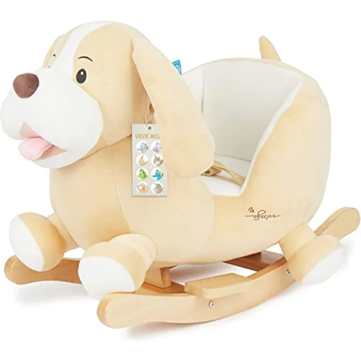 Bieco Plüsch Schaukeltier Hund 'Sam' | Kinder Schaukelstuhl mit Sicherheitsgurt | Baby Schaukel | Schaukel Kleinkind | Schaukeltier Baby Zimmer | Baby Schaukelwippe ab 9 Monate | Schaukelpferd Holz – Bild 1