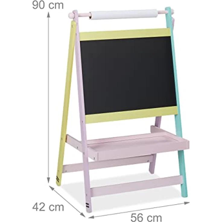 Relaxdays Kindertafel, freistehende Maltafel mit Papierrolle, bunter Rahmen für kreative Kinder – Bild 4