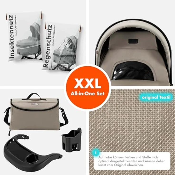 Daliya FLEXI-PRO M 2in1 Kombikinderwagen, klappbar mit Liegefunktion, höhenverstellbar, abnehmbarer Babywanne und großem Einkaufskorb, Beige Leinen – Bild 3