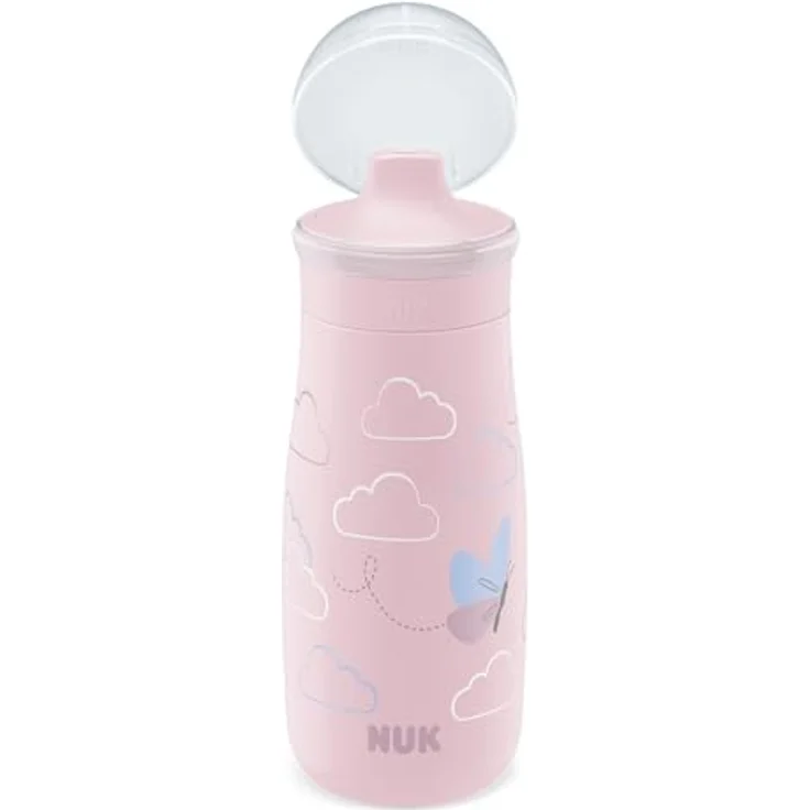 NUK Mini-Me Sip Kinderwasserflasche, 300 ml, auslaufsicher, bruchsicher, für Kleinkinder ab 9 Monate, rosa Schmetterling – Bild 4