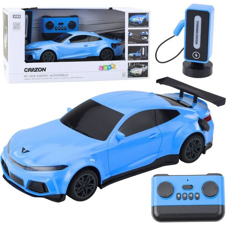 Wisam RC-Auto Ferngesteuerte Ladestation für Elektro-Sportwagen, moderne blaue Ausführung mit Beleuchtung und Soundfunktionen
