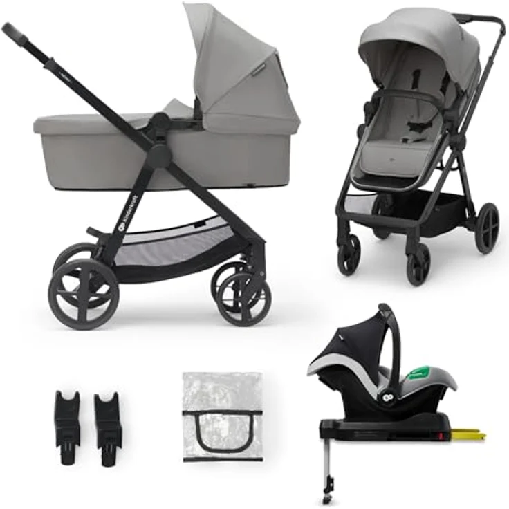 KinderKraft Newly 4in1, leichter Kombikinderwagen bis 22 kg mit Buggy-Funktion, Stoffsitz, Mink Pro i-Size Kindersitz und Zubehör – Bild 1