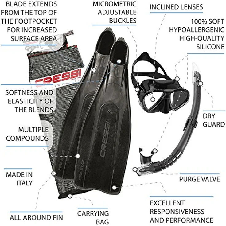 Cressi Erwachsene Pro Star Bag Schnorchelset , Schwarz, 43/44 – Bild 2