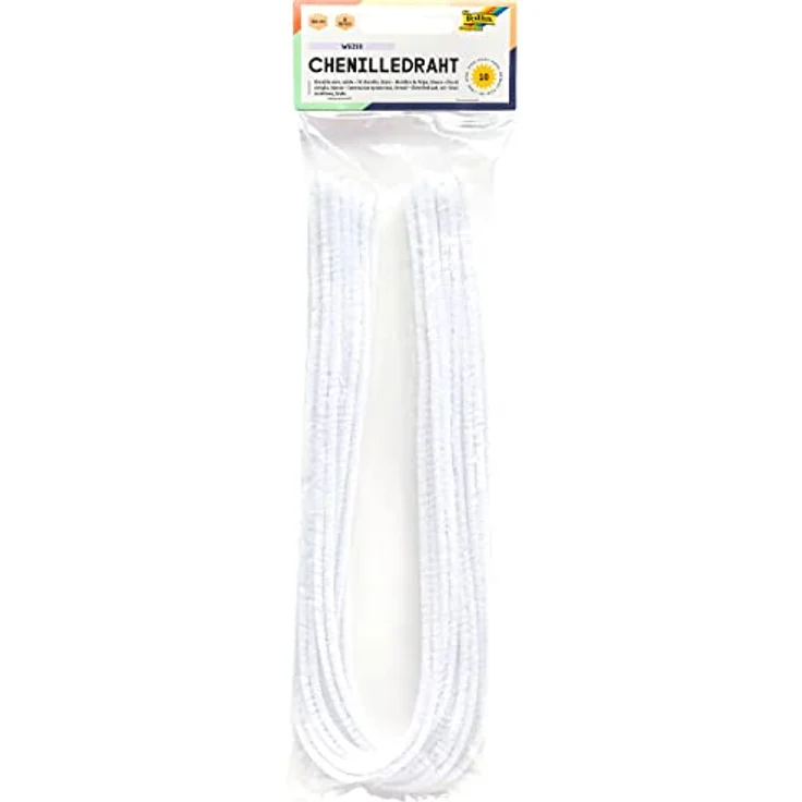 folia 77800 - Chenilledraht, Pfeifenputzer, 10 Stück in weiß, Durchmesser 8 mm und 50 cm lang, ideal für Kinder zum Basteln und Gestalten von Tieren, Figuren und anderen Formen – Bild 2