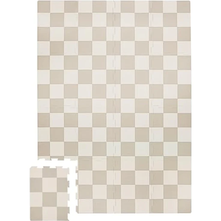 3 Sprouts Puzzlematte Baby, Schaumstoff, wasserabweisend, Schachbrett Beige, fördert sensorische Entwicklung und kreative Spielumgebung – Bild 1