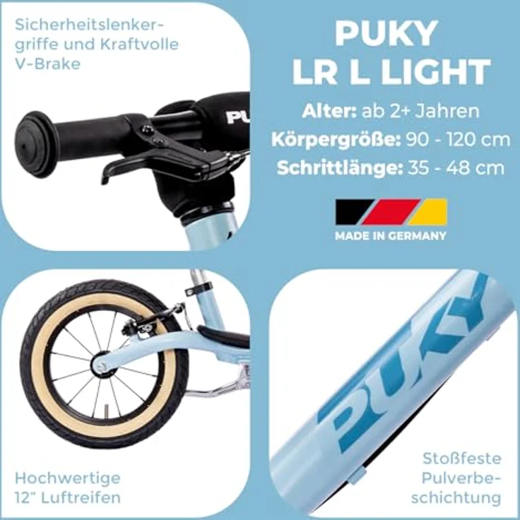PUKY LR L Light Retro Blue, Laufrad ab 3 Jahren mit 12,5 Zoll Lufträdern, Sicherheitslenkergriffen, V-Brake, höhenverstellbarem Sattel, Seitenständer und Trittbrett, 3,6 kg – Bild 3