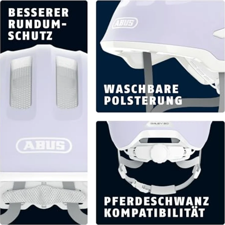ABUS Kinderhelm Smiley 3.0 LED - Fahrradhelm mit Licht - Tiefe Passform & Platz für einen Zopf - für Mädchen und Jungs - Pure Lavender, Größe M – Bild 3