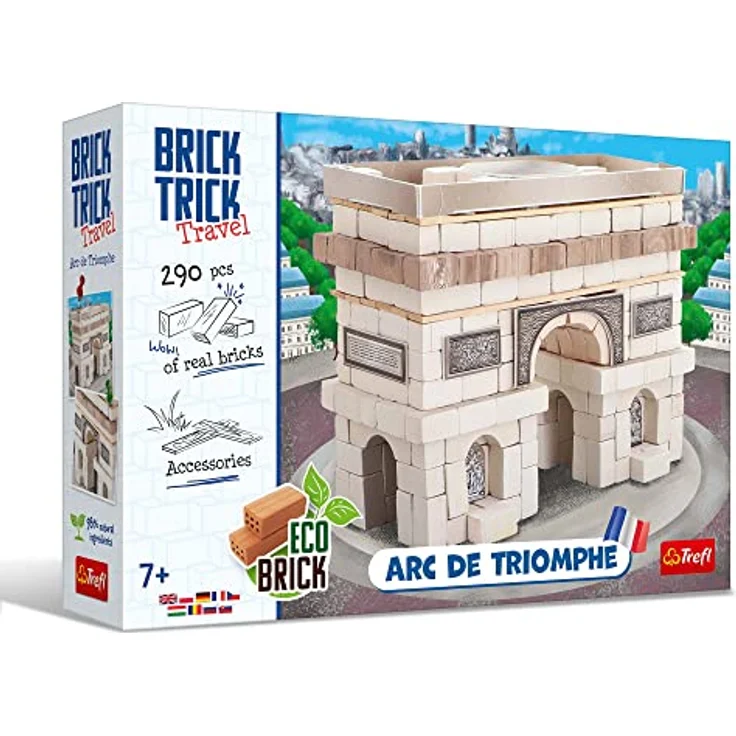 Trefl Brick Trick 61551 EKO Ziegelblöcke, DIY Kreativset für Kinder ab 7 Jahren, Triumphbogen, Frankreich, natürliche Materialien – Bild 1