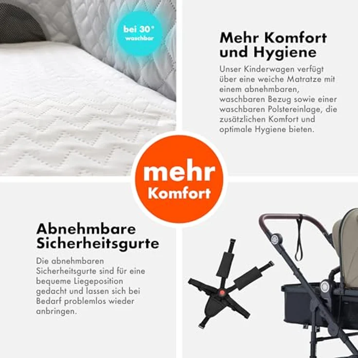 Daliya® NEOMOVE 2in1 Kombikinderwagen, Babywanne & Sportsitz, Alu-Rahmen, leicht und stabil, großen Einkaufskorb, Schwarz/Beige – Bild 5