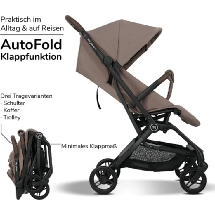 my junior® Buggy PICO² | Einhand AutoFold-Klappmechanismus | Ergonomische Liegeposition | UV50+ Sonnenverdeck | Handgepäckmaß | 2 Belüftungsfenster - Hazel Black – Bild 3