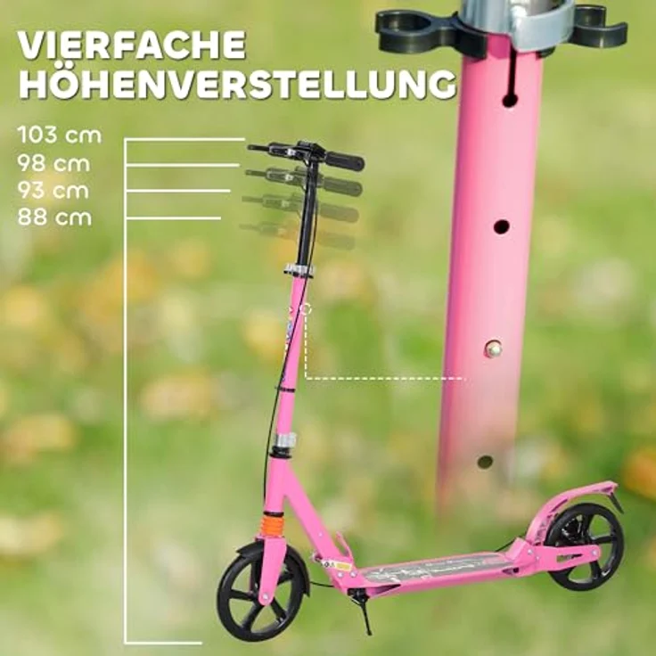 AIYAPLAY Kinder Scooter, klappbarer Tretroller mit verstellbarem Lenker (88-103 cm), Sicherheitsbremsen und Stoßdämpfungssystem, für Kinder 6-12 Jahre, bis 100 kg – Bild 3