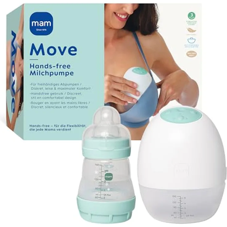 MAM Move Milchpumpe, elektrische Handsfree Milchpumpe ohne Schläuche oder Kabel, 3 Modi für effizientes & diskretes Abpumpen, kompakt & leicht, inkl. wiederaufladbarem Akku