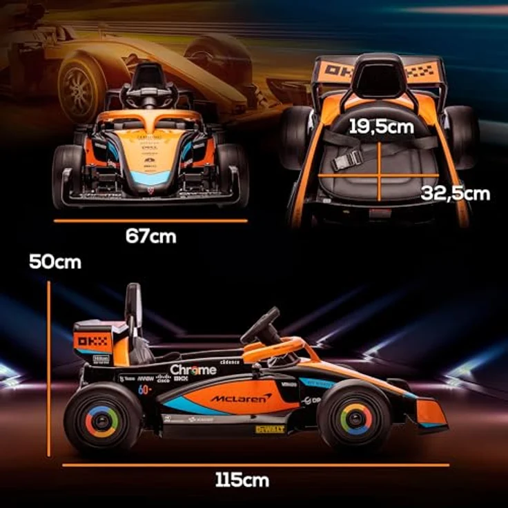 AIYAPLAY Elektro-Kinderauto 12V Kinderfahrzeug mit 2,4G-Fernbedienung, Orange, für 3-5 Jahre Kinder, offiziell lizenziert von McLaren, Dualmotoren, Hupe, USB, Musikfunktion – Bild 8