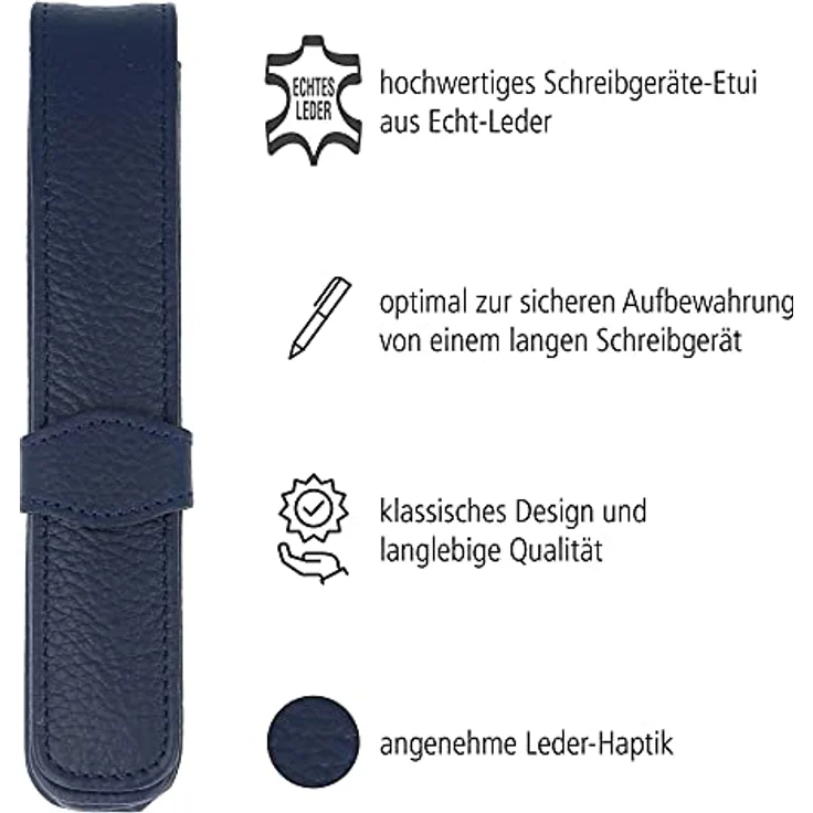 ONLINE Classic Lederetui für einen Stift I Blaues Stifteetui mit Stecklasche für Schreibgeräte aller Marken I Echtleder I Kugelschreiber-Etui, Füller-Etui, Schreib-Etui I 14,5x 2,5x 2,5 cm (LxBxH) – Bild 2