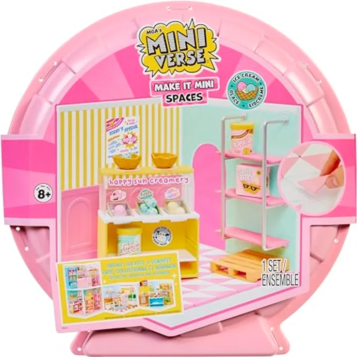 MGA ENTERTAINMENT Kreativset MGA's Miniverse - Spaces Starter Pack, individuelles Bastelset zur Gestaltung einer Miniverse-Kulisse, Ice Cream Design
