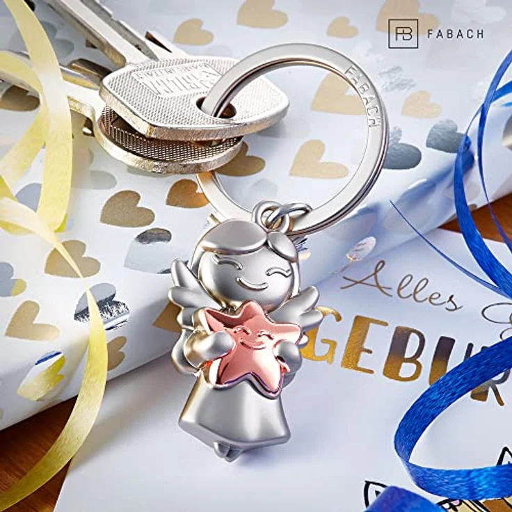 FABACH Schutzengel Schlüsselanhänger Star - Weihnachtsengel aus Metall - Gold - Glücksbringer mit Stern als Geschenk für Freundin – Bild 5