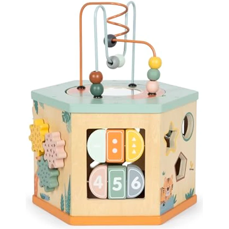 Small Foot Labyrinth Motorikwürfel „Safari“ aus Holz, Motorikspielzeug mit 7 Seiten, Lernspielzeug für Kinder ab 1 Jahr, 12641 – Bild 2