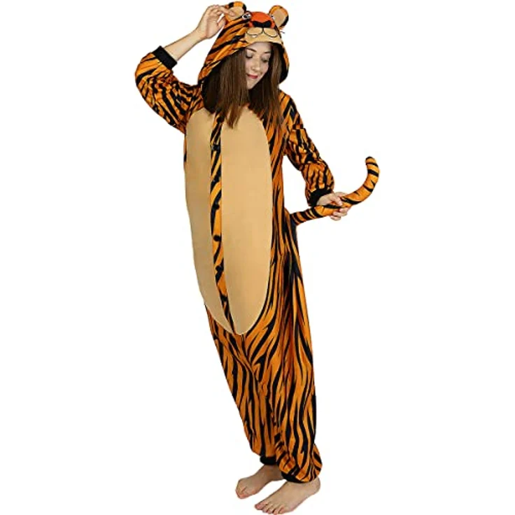 Funidelia Tiger Onesie Kostüm für Herren und Damen - Größe S-M, Orange, 100% Polyester - Tiere, Wüste, Dschungel - Erwachsenenkostüm – Bild 3