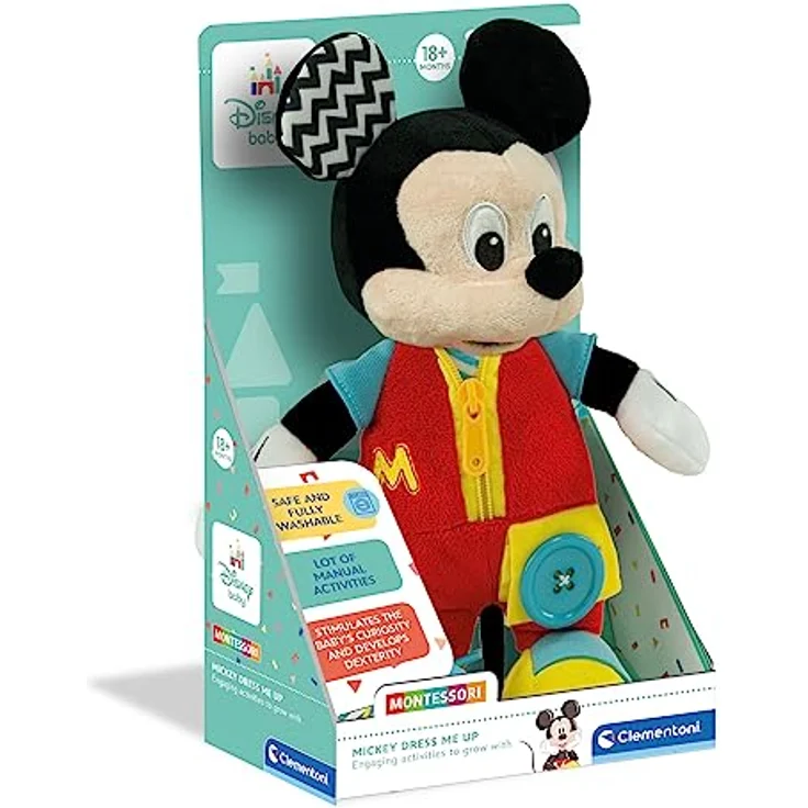 Clementoni Baby Mickey Dress me up Plüsch Montessori, interaktives Kuscheltier zur Förderung manueller Geschicklichkeit, bunt – Bild 2