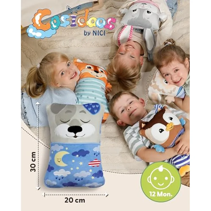 NICI Cosidoo Kuscheltier Hund mit Wendefunktion, 30x20cm, grau, weiches Plüschtier mit Stauraum für Schätze, ideal für Kinder zum Kuscheln und Spielen – Bild 2