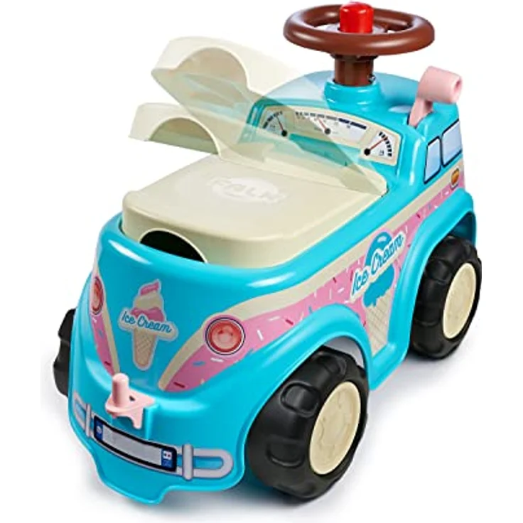 Falk Träger 708, Rutschauto mit Aufbewahrung unter dem Sitz, für motorische Entwicklung, inklusive Zubehör in Form von Eis, Donut und Cupcake, hergestellt in Frankreich – Bild 4