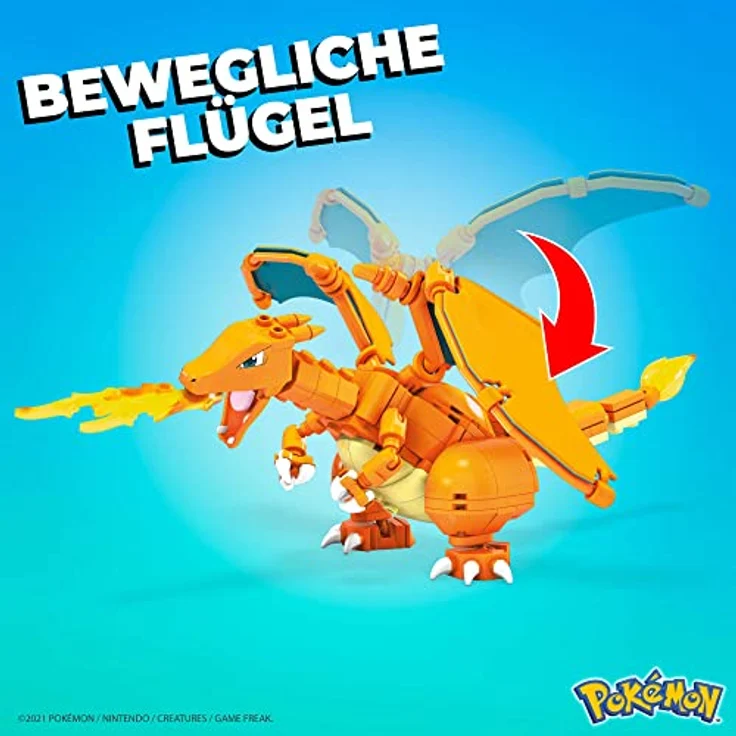 MEGA WONDER POKEMON MEGA HFG06 - Mega Construx Pokémon Glumanda Evolutionsset, Konstruktionsspielzeug, 3 bewegliche Figuren, Feuerwelt, 300 Bausteine, ab 7 Jahren – Bild 4