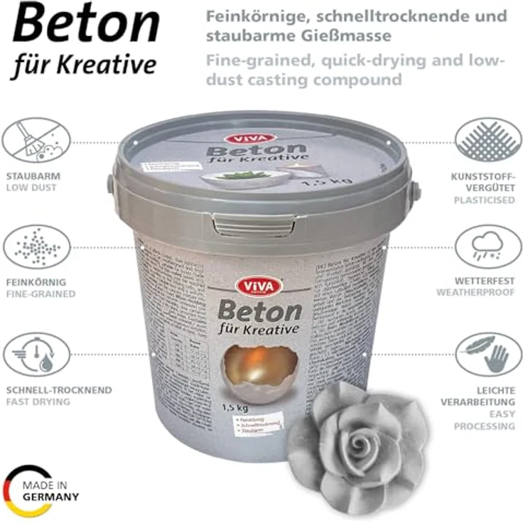 Viva Decor Modelliermasse ViVA DECOR Beton, feinkörnig, schnelltrocknend, 1,5 kg Eimer – Bild 2