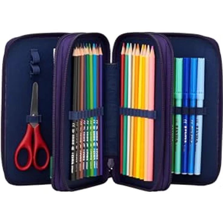 ergobag Maxi Mäppchen Set 40-Teilig, Lyra Bunt- und Filzstifte, Kleingeld Fach, Lineal, Schere SternguckBär - Lila – Bild 4
